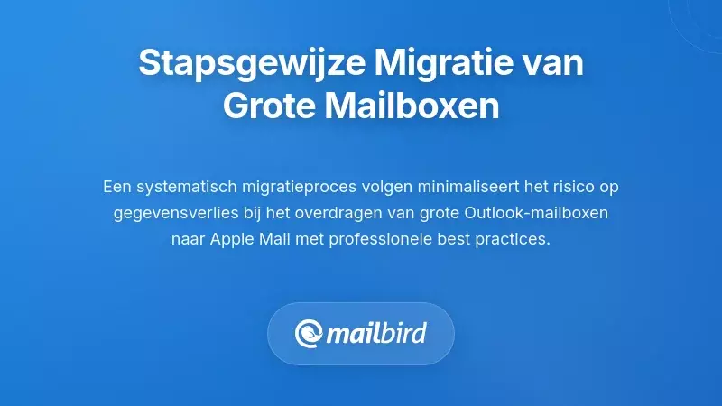 Stapsgewijs migratieproces diagram voor het veilig overzetten van grote Outlook-mailboxen naar Apple Mail