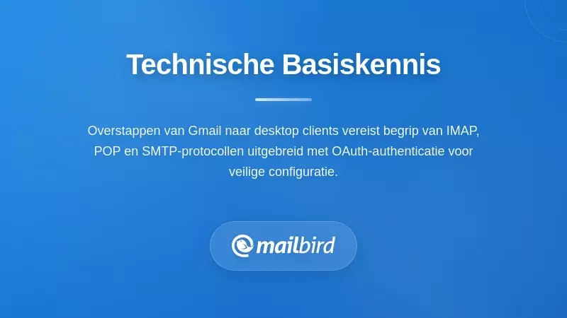 Technische configuratie- en protocolinstellingsinterface van Gmail desktop e-mailclient voor Gmail
