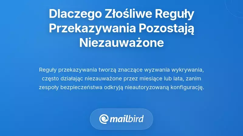 Ilustracja niezauważonych złośliwych reguł automatycznego przekazywania e-maili działających w tle
