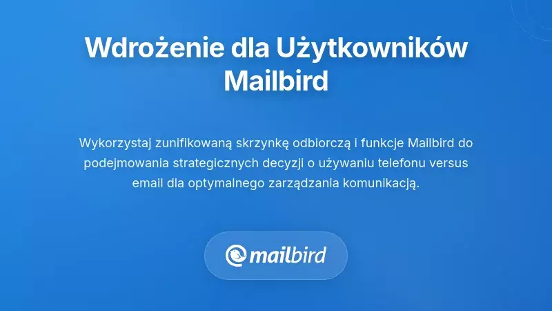 Interfejs klienta poczty Mailbird pokazujący wiele kont z opcjami integracji telefonu
