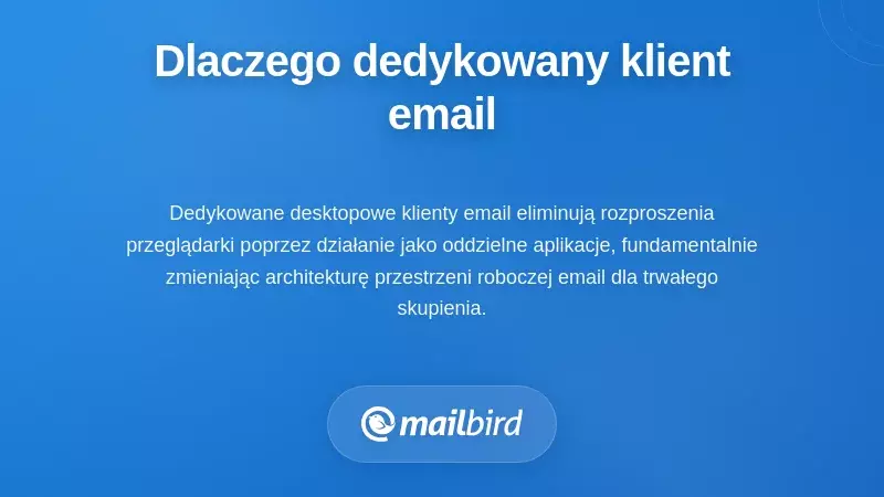 Dedykowane środowisko pracy dla klienta e-mail na komputerze stacjonarnym poprawiające koncentrację w porównaniu do kart przeglądarki