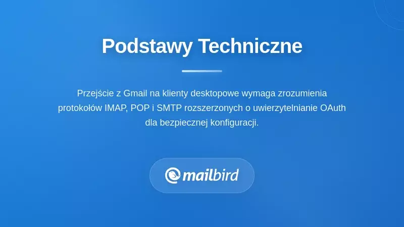 Interfejs konfiguracji technicznej i ustawień protokołu klienta poczty desktopowy dla Gmail