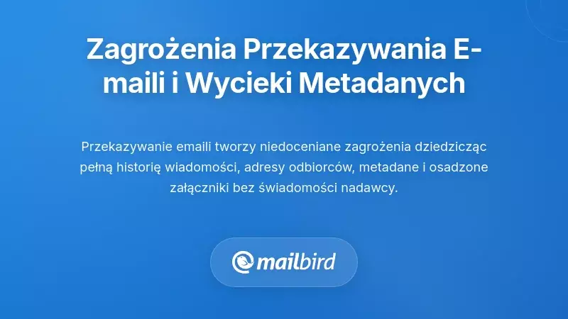 Łańcuch przekazywania e-maili pokazujący wyciek metadanych i ryzyka prywatności w załącznikach