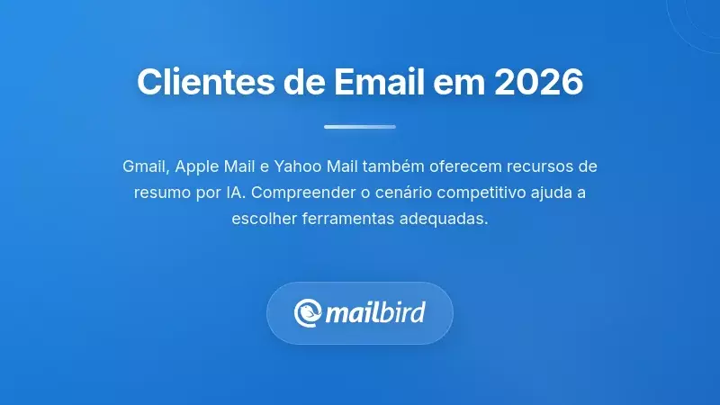 Gráfico de comparação de clientes de email mostrando recursos de resumo de e-mail com IA em diferentes plataformas em 2026