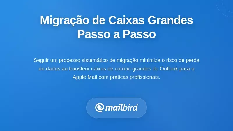 Diagrama do processo de migra&ccedil;&atilde;o passo a passo para transferir grandes caixas de email do Outlook para o Apple Mail com seguran&ccedil;a