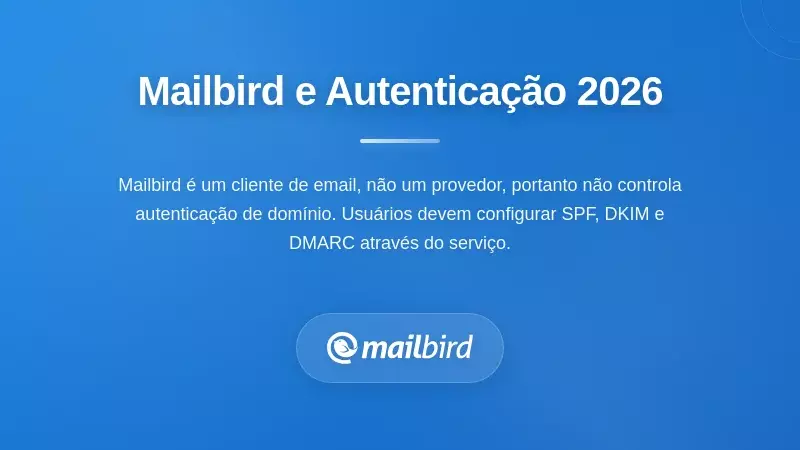 Interface do cliente de email Mailbird mostrando configura&ccedil;&otilde;es de autentica&ccedil;&atilde;o para problemas de entregabilidade de email em massa em 2026