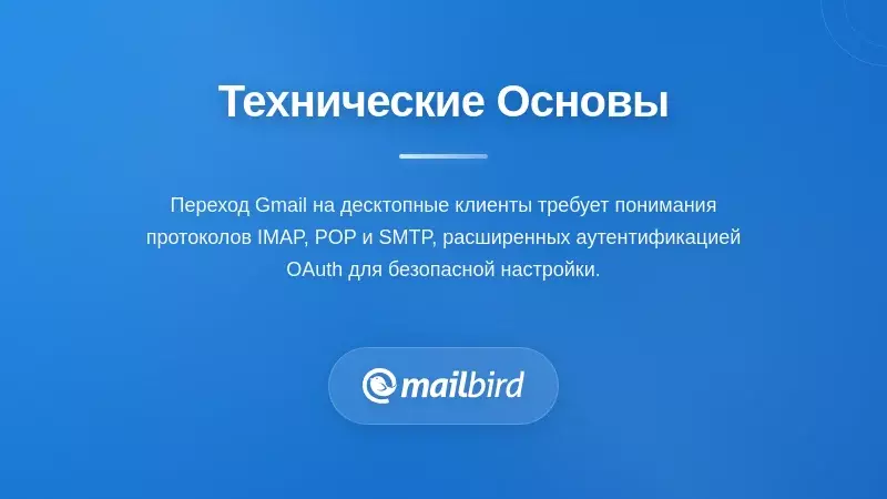Техническая конфигурация клиента Gmail для рабочего стола и интерфейс настройки протоколов