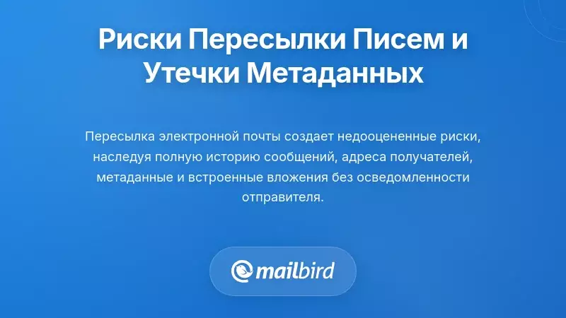 Цепочка пересылки электронной почты, показывающая утечку метаданных и риски конфиденциальности вложений