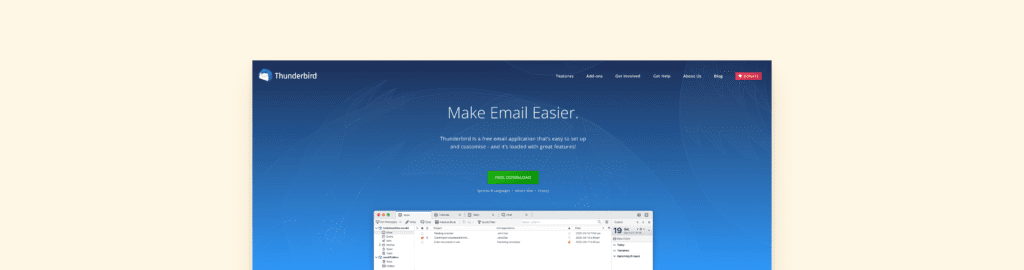 Cliente de correo electrónico gratuito y de código abierto Mozilla Thunderbird para gestión de múltiples cuentas en escritorio