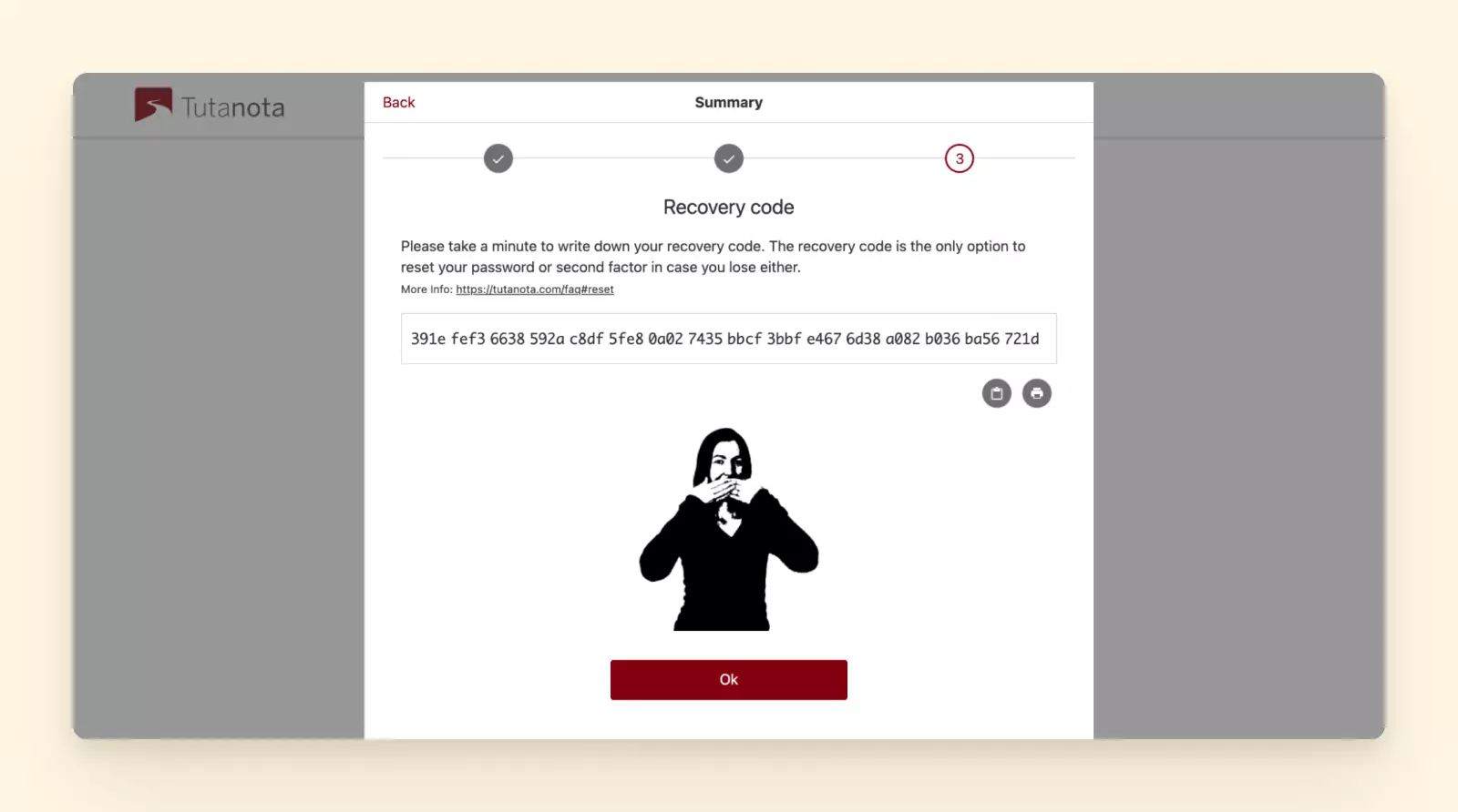 The service provides you with a recovery code