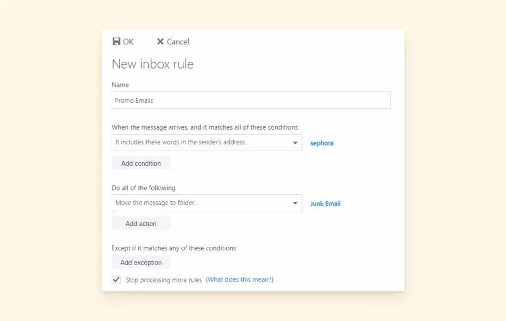 Rules in Outlook