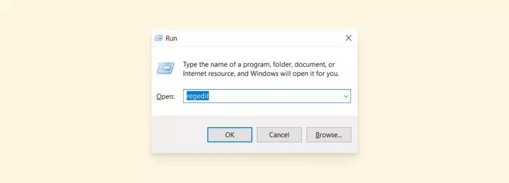 typing 'regedit' into Windows Run