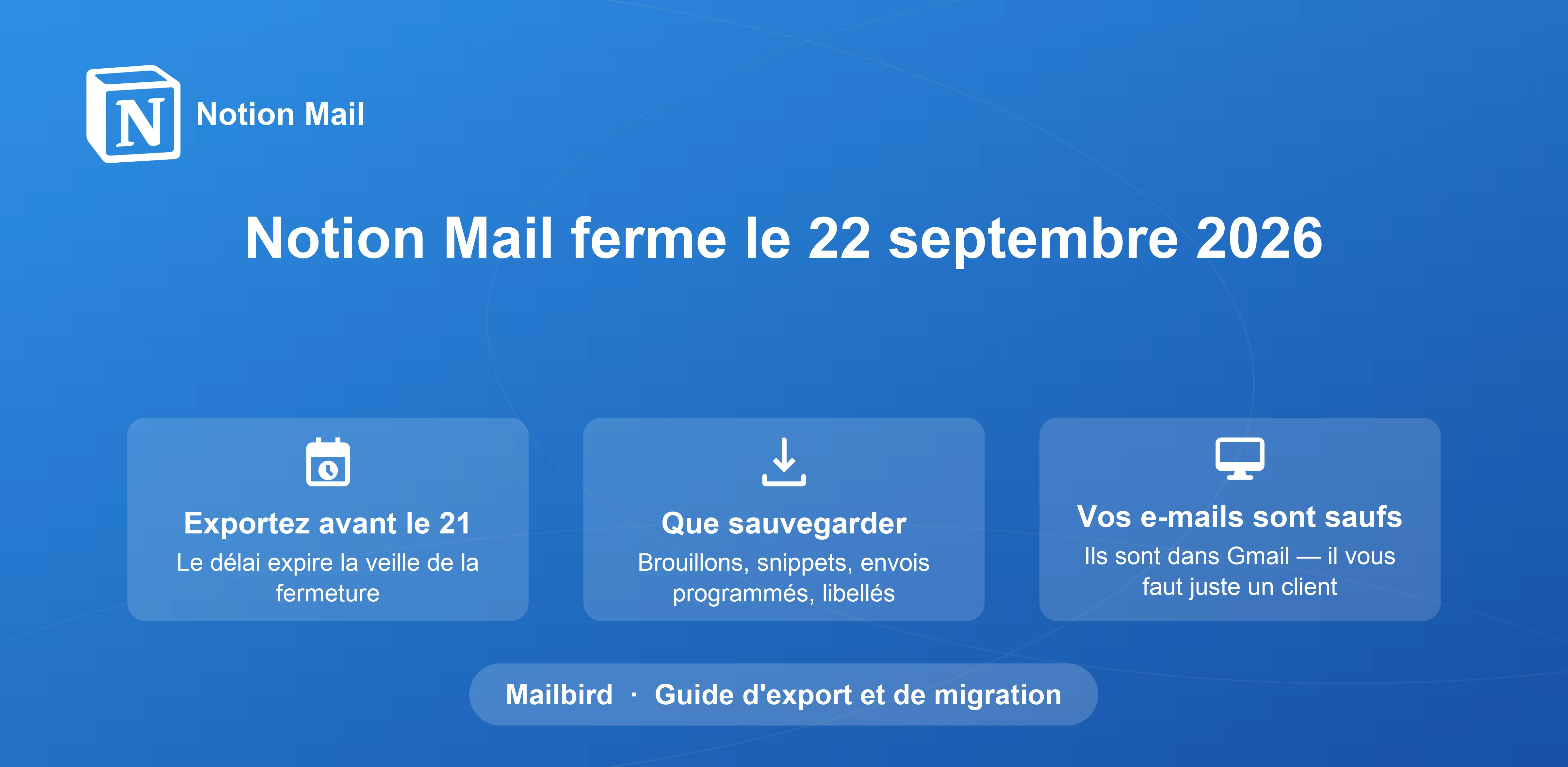 Fermeture de Notion Mail en Septembre 2026 : Guide Complet d'Exportation de Données et Chemin de Migration vers Mailbird