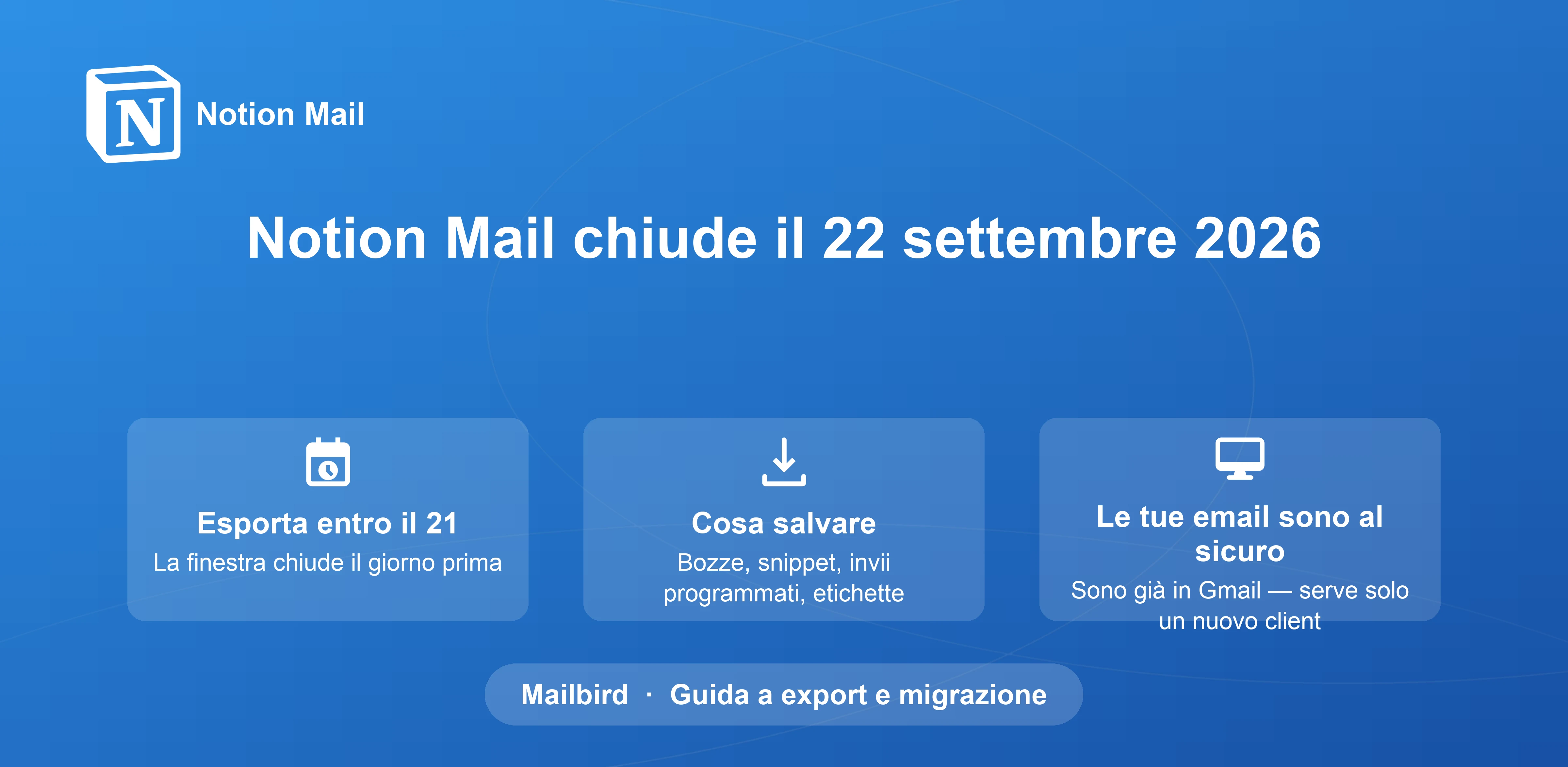 Chiusura di Notion Mail Settembre 2026: Guida Completa all'Esportazione dei Dati e Percorso di Migrazione a Mailbird
