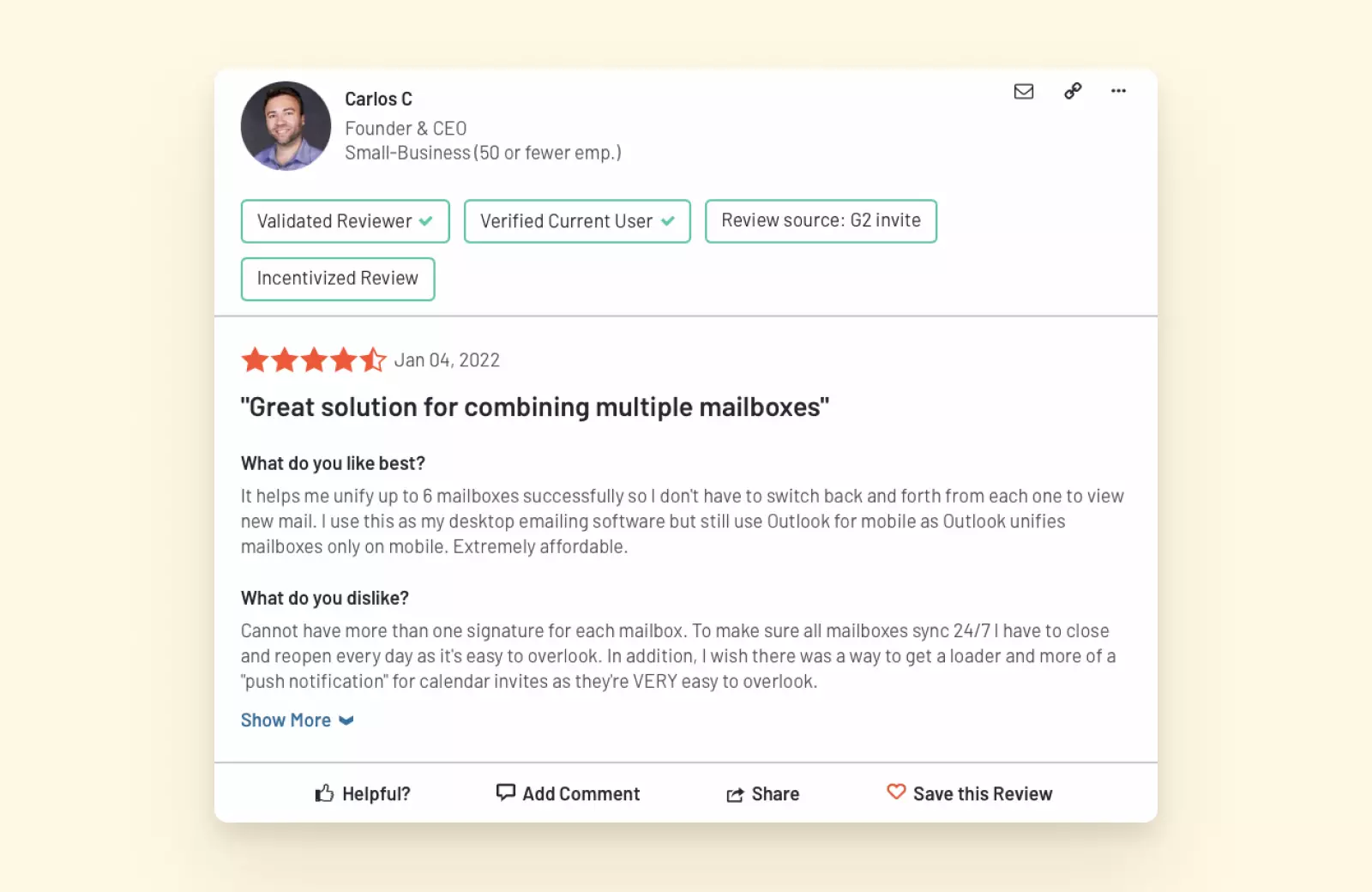 User review about Mailbird