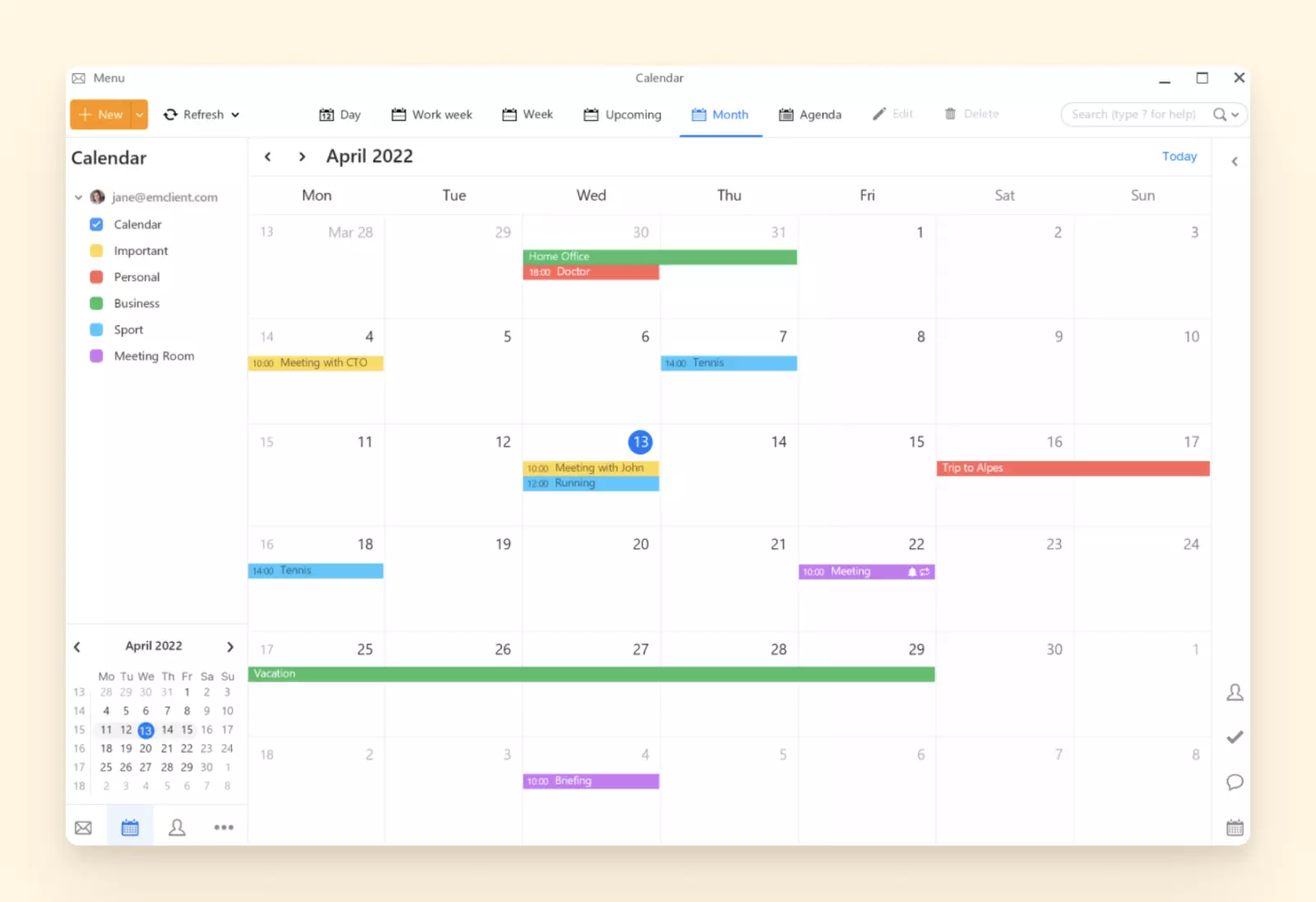 eM Client calendar view