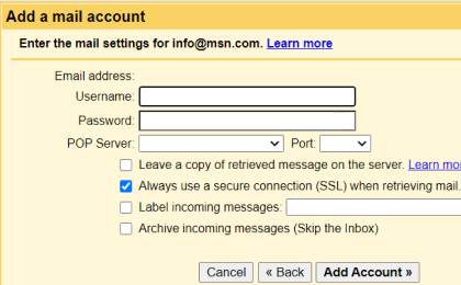 Step 5: Step 5: To configure XFINITY Email On Gmail, Enter the following information to complete the email settings.