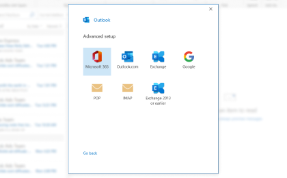 Krok 4: Krok 4: Aby skonfigurować homecall.co.uk w Outlooku, na następnym ekranie wybierz IMAP