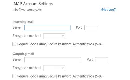 Step 5: Step 5: To configure 123-reg.co.uk on Outlook, Add the following information and click Next