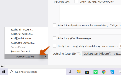 Etapa 2: Passo 2: Para configurar Hotmail.com no Thunderbird, no canto inferior esquerdo, clique em Account actions (Acções da conta) e Add Mail Account (Adicionar conta de correio)...