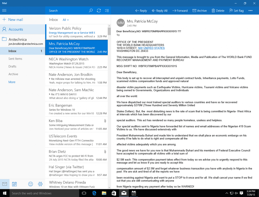 Giao diện email outlook trên nền tảng nhà cung cấp Microsoft 365