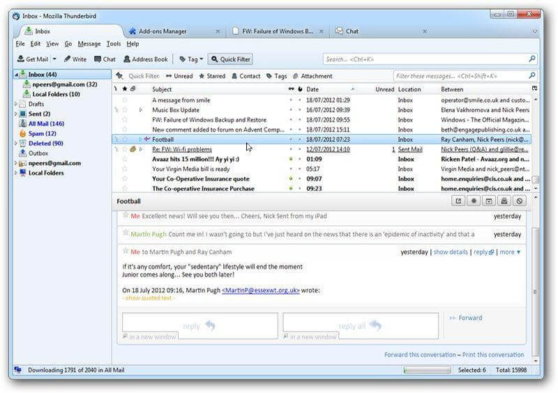 Mozilla Thunderbird interface