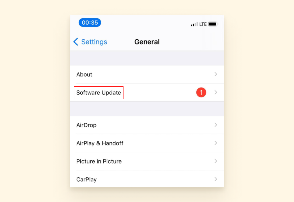 Screenshot of iphone software update